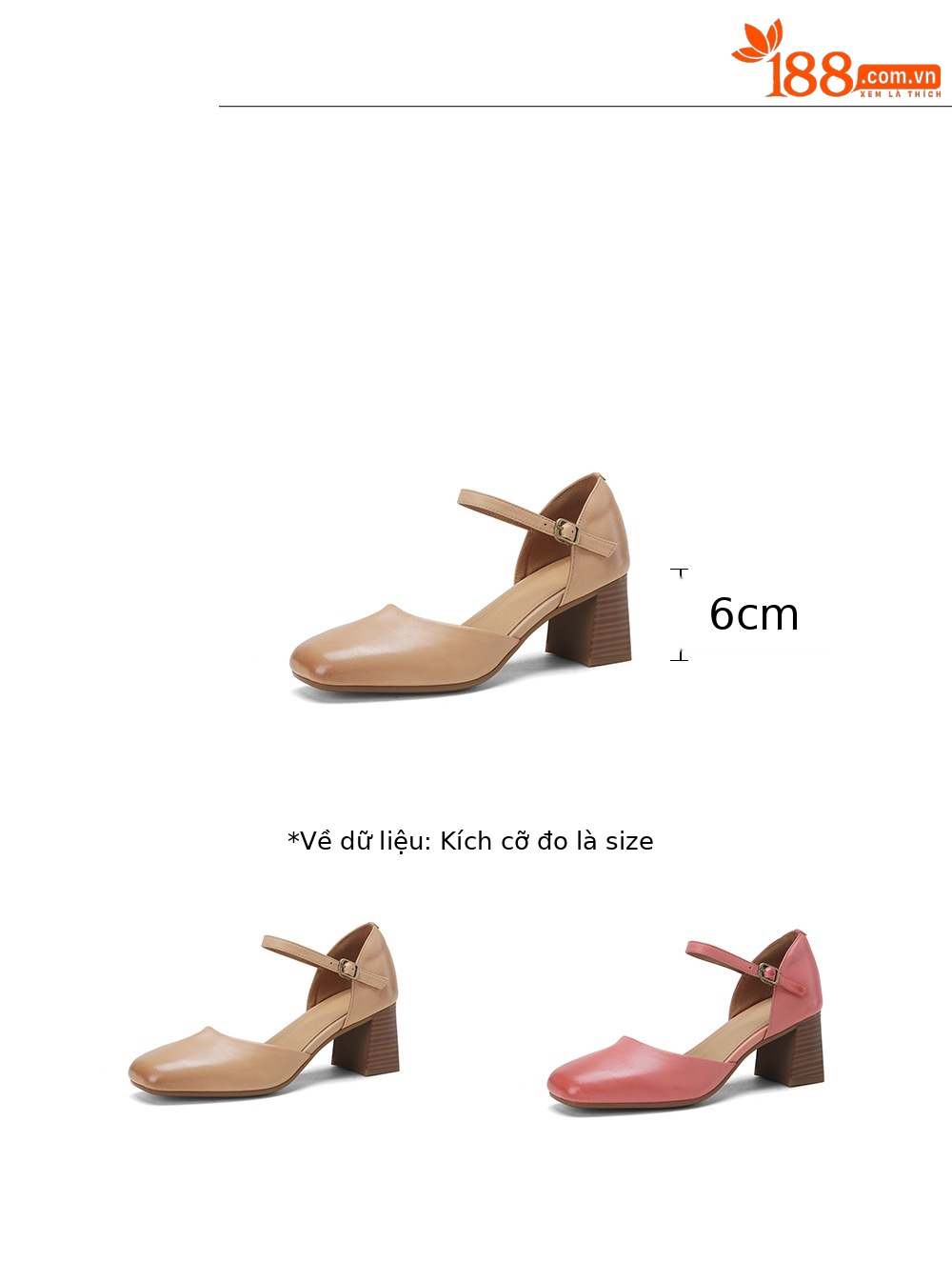 Giày sandal cao gót nữ quai ngang mũi vuông gót 6 cm — Màu hồng chi tiết 2