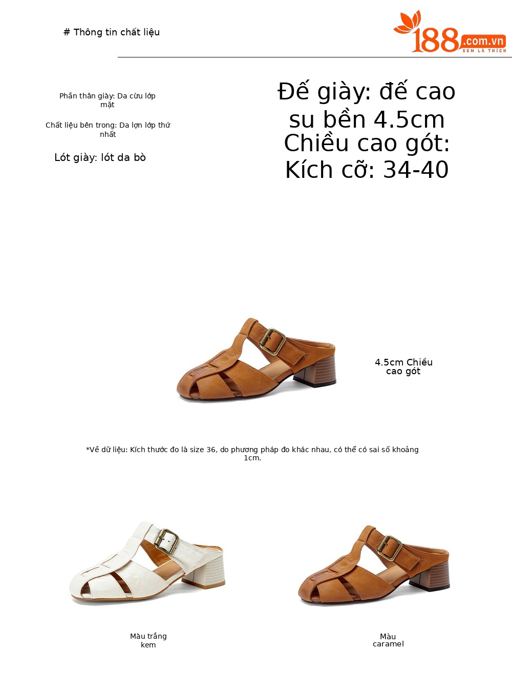 Dép sandal nữ quai dệt da cừu, đế La Mã thô, gót 4.5 cm — Màu caramel chi tiết 2