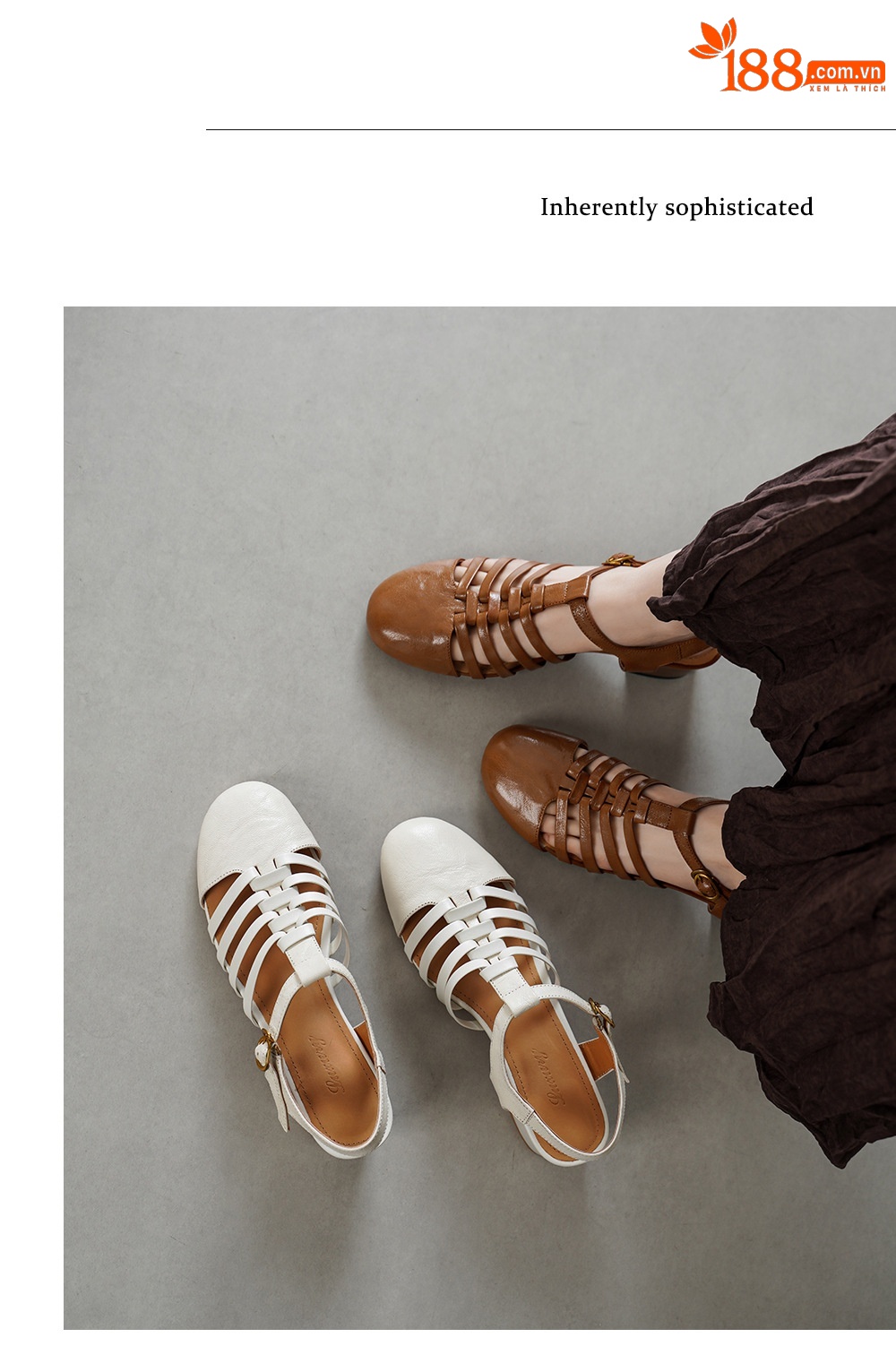 Sandal nữ cổ điển mũi nhọn quai T khóa, gót 5 cm, da cừu mềm — màu trắng ngà chi tiết 4