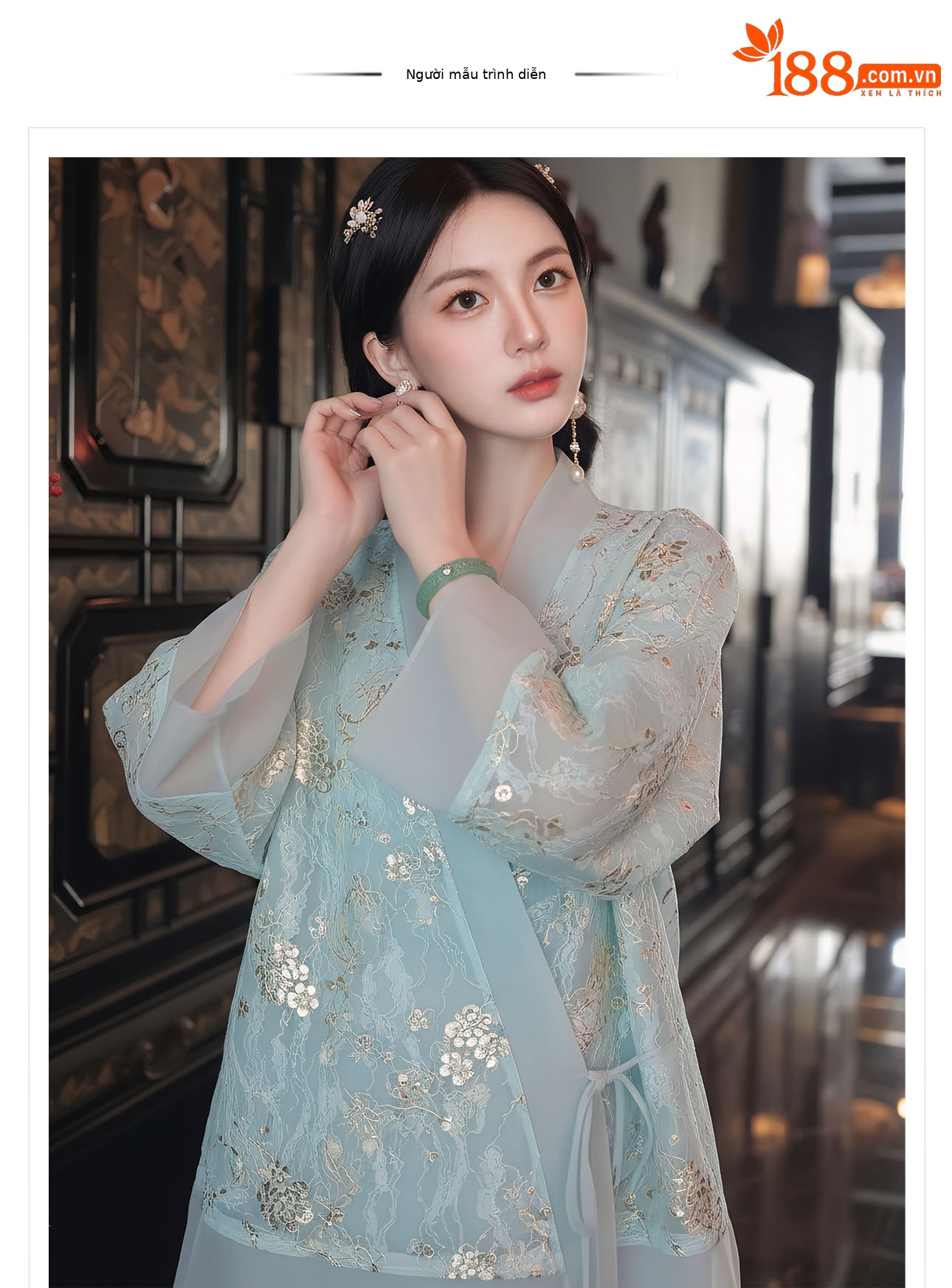 Bộ áo khoác ngoài và đầm dây phong cách Tân Trung Hoa thêu hoa sequin nặng — bộ đồ, đầm dây, áo khoác chi tiết 1