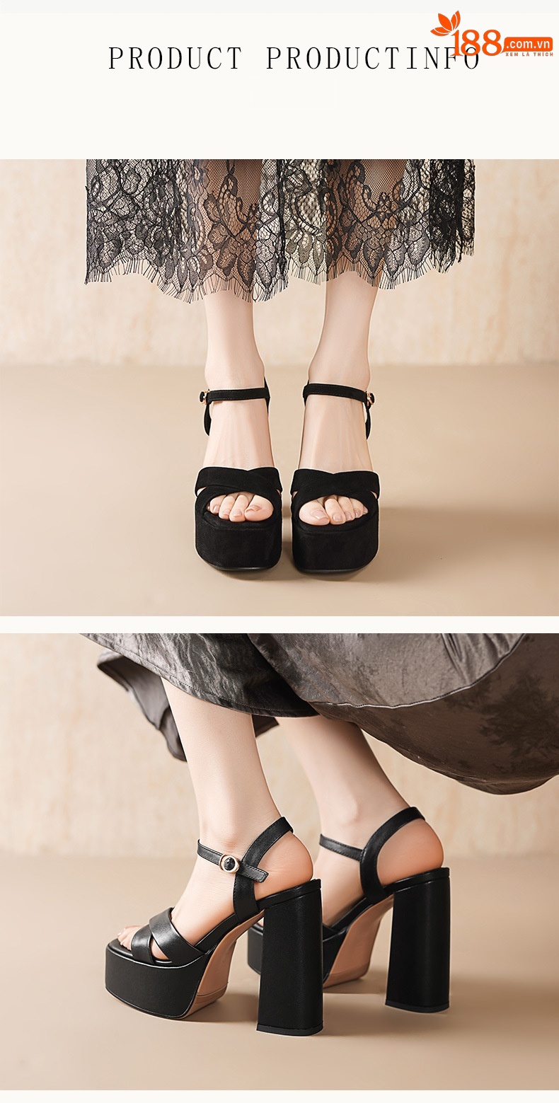 Sandal cao gót nữ hở mũi quai ngang khóa, gót 12 cm — Da bò trắng gạo chi tiết 7