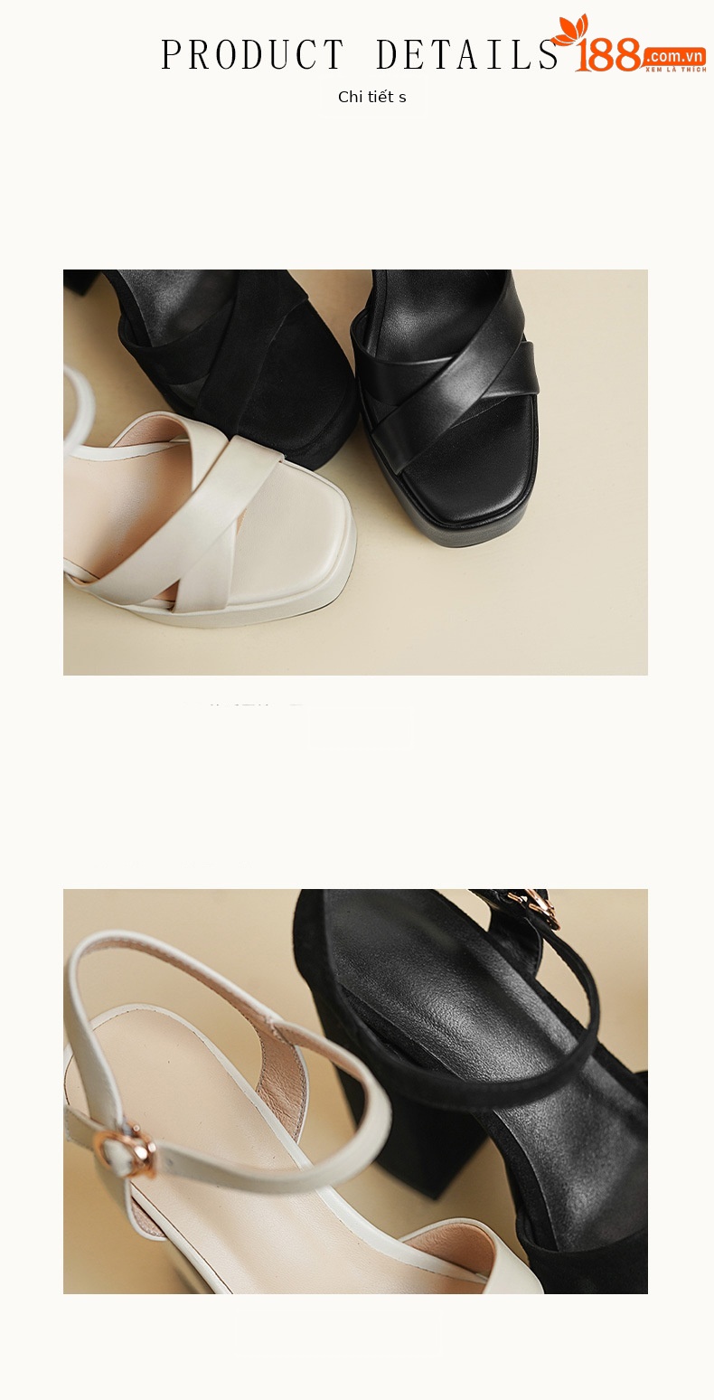 Sandal cao gót nữ hở mũi quai ngang khóa, gót 12 cm — Da bò trắng gạo chi tiết 12