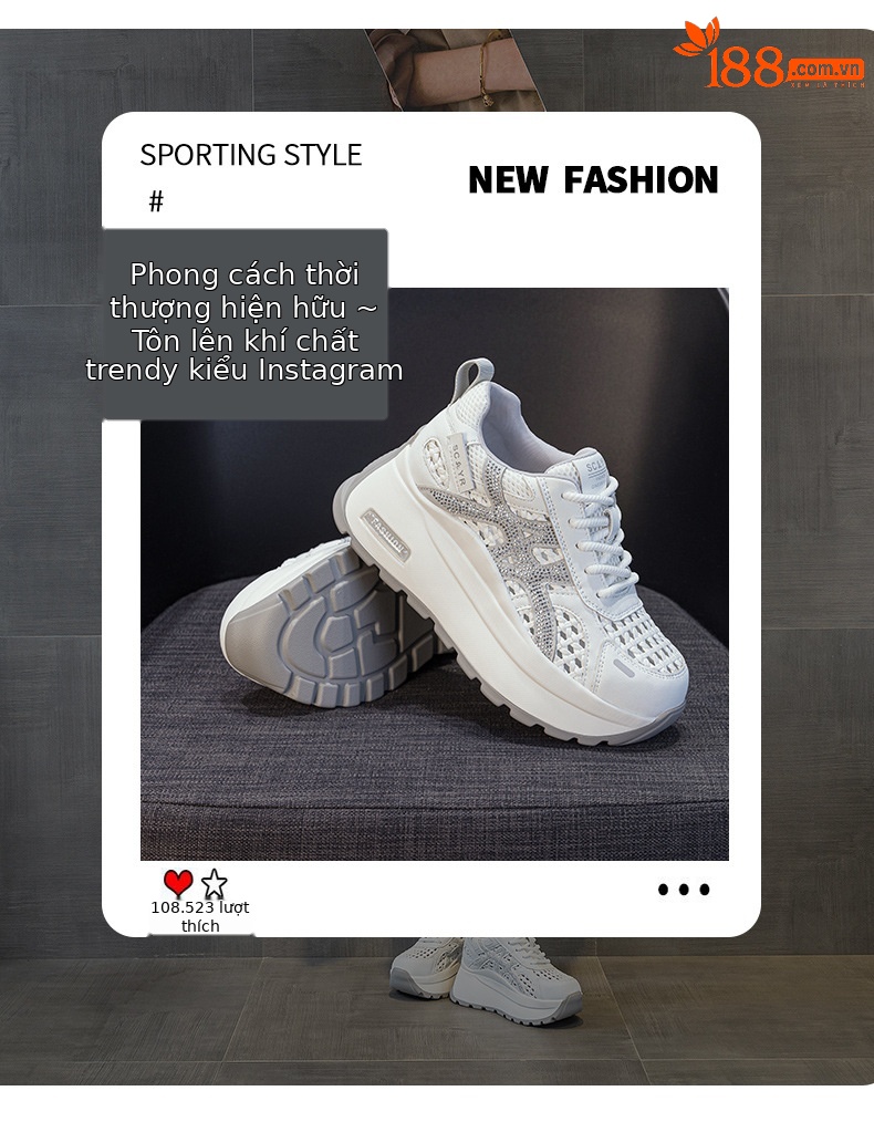 Giày sneaker nữ đế dày phong cách cổ điển phối màu, đan lưới thoáng khí mùa hè — Xám 5068, Vàng 5068, Trắng 5068 chi tiết 3