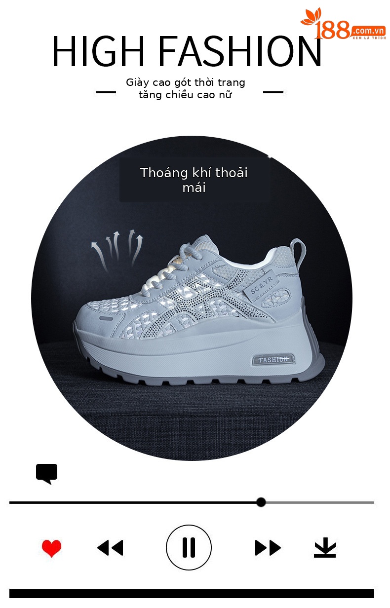 Giày sneaker nữ đế dày phong cách cổ điển phối màu, đan lưới thoáng khí mùa hè — Xám 5068, Vàng 5068, Trắng 5068 chi tiết 4