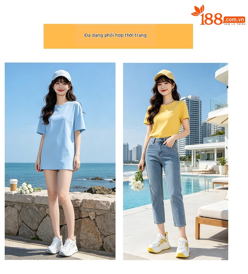Giày sneaker nữ đế dày phong cách cổ điển phối màu, đan lưới thoáng khí mùa hè — Xám 5068, Vàng 5068, Trắng 5068 chi tiết 5