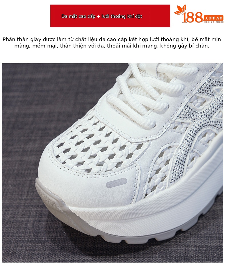 Giày sneaker nữ đế dày phong cách cổ điển phối màu, đan lưới thoáng khí mùa hè — Xám 5068, Vàng 5068, Trắng 5068 chi tiết 6