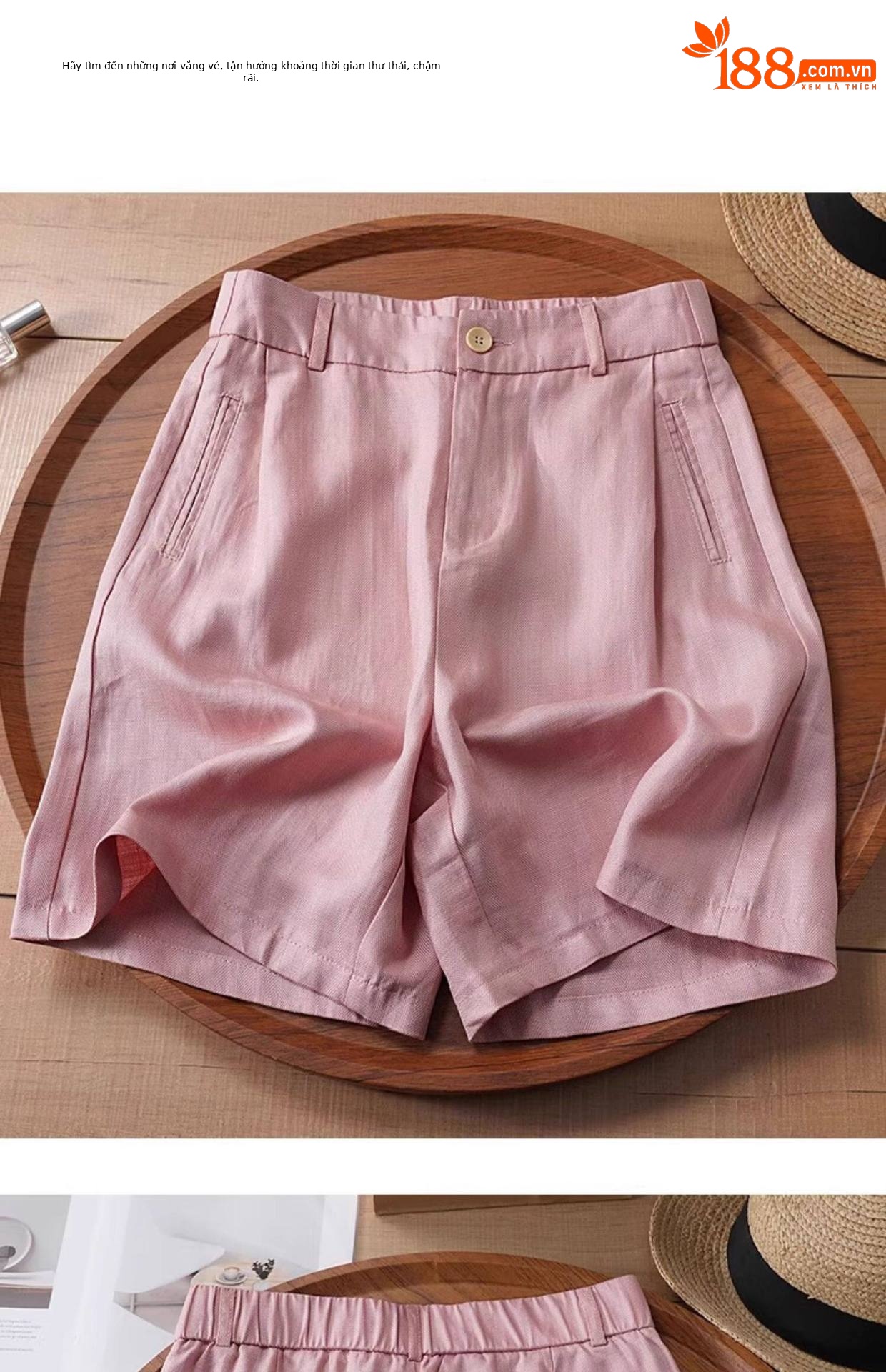 Quần short nữ dáng rộng chữ A cạp thun lưng sau chất liệu lụa mỏng mùa hè — Xanh lông mòng đen chi tiết 2