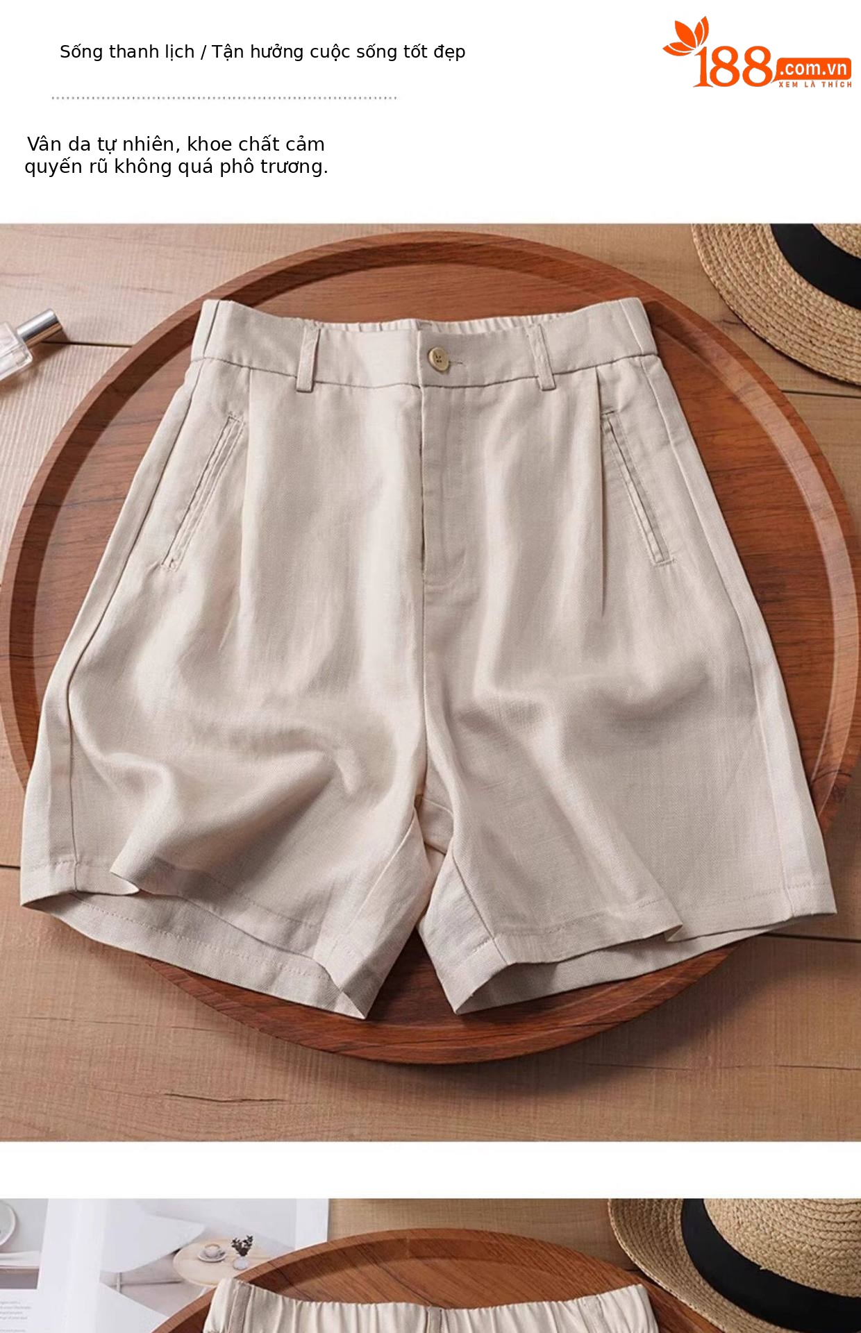 Quần short nữ dáng rộng chữ A cạp thun lưng sau chất liệu lụa mỏng mùa hè — Xanh lông mòng đen chi tiết 4