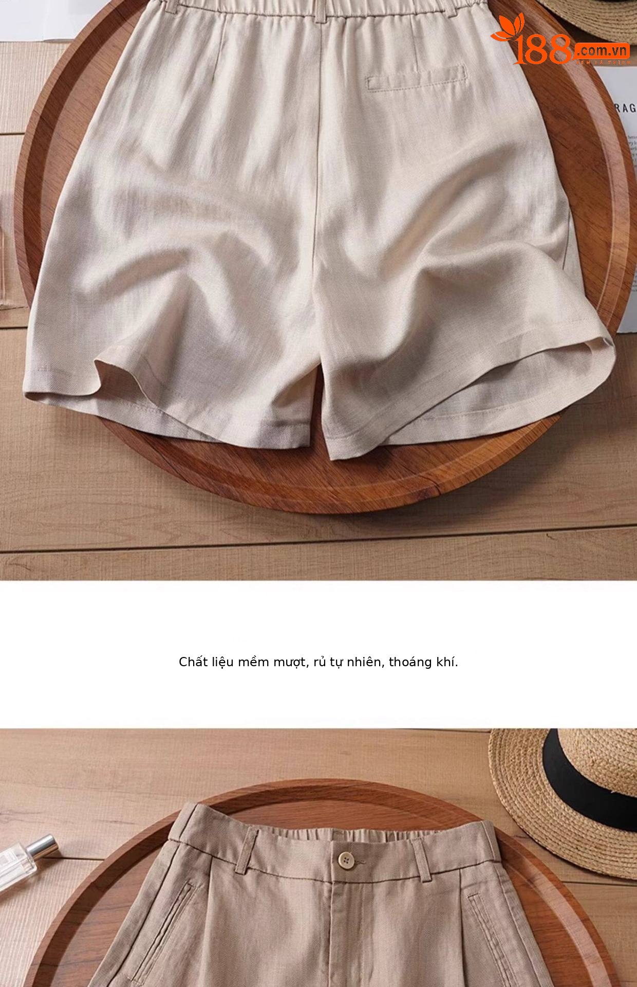 Quần short nữ dáng rộng chữ A cạp thun lưng sau chất liệu lụa mỏng mùa hè — Xanh lông mòng đen chi tiết 5