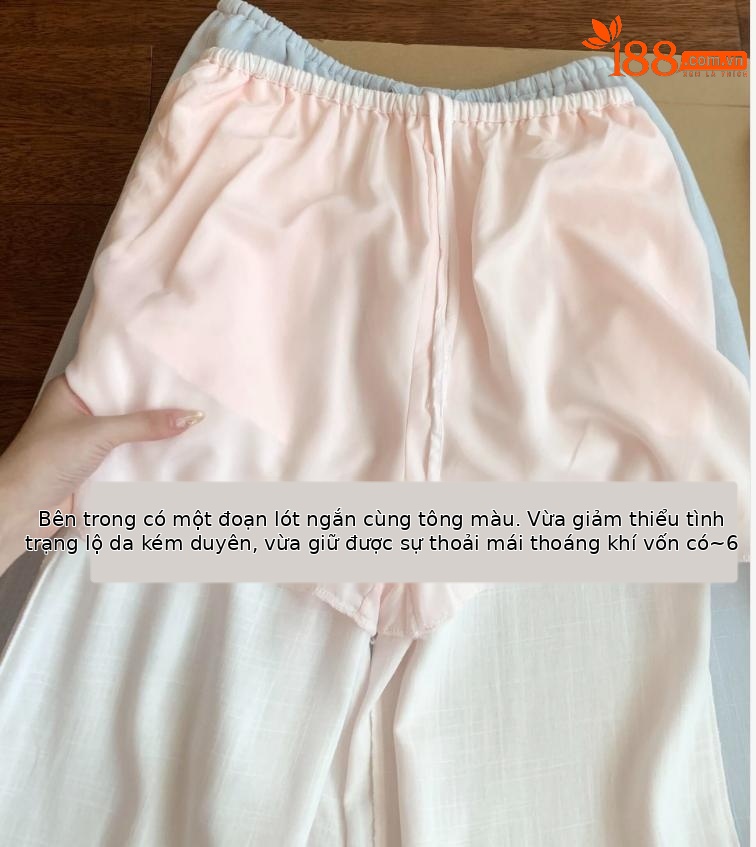 Quần culottes nữ ống rộng chất liệu linen phong cách lão tiền — xanh lam, màu hồng, màu trắng chi tiết 5
