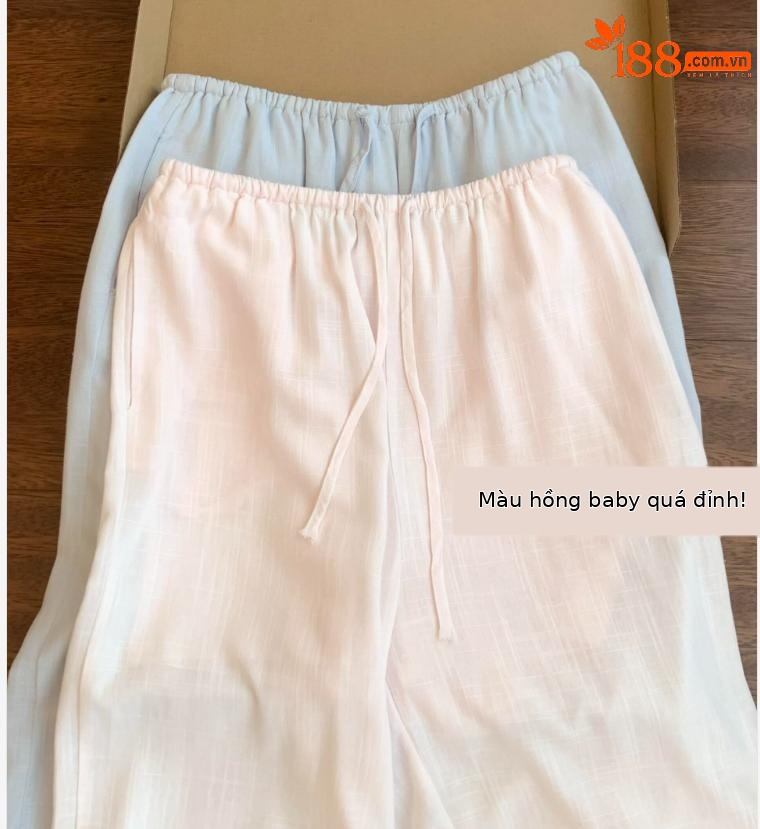 Quần culottes nữ ống rộng chất liệu linen phong cách lão tiền — xanh lam, màu hồng, màu trắng chi tiết 10