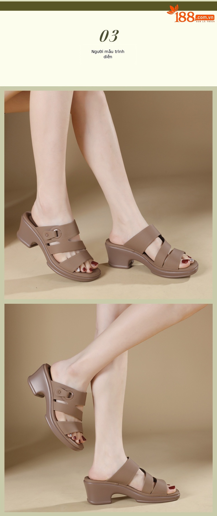Dép sandal nữ quai chữ V đế xuồng đục lỗ thoáng khí, đế mềm chống trượt — màu nâu, màu đen, màu mơ chi tiết 4