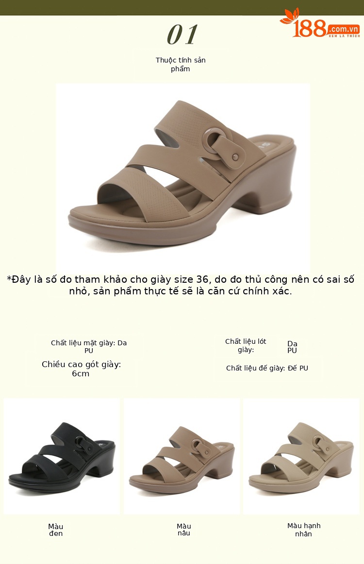 Dép sandal nữ quai chữ V đế xuồng đục lỗ thoáng khí, đế mềm chống trượt — màu nâu, màu đen, màu mơ chi tiết 1