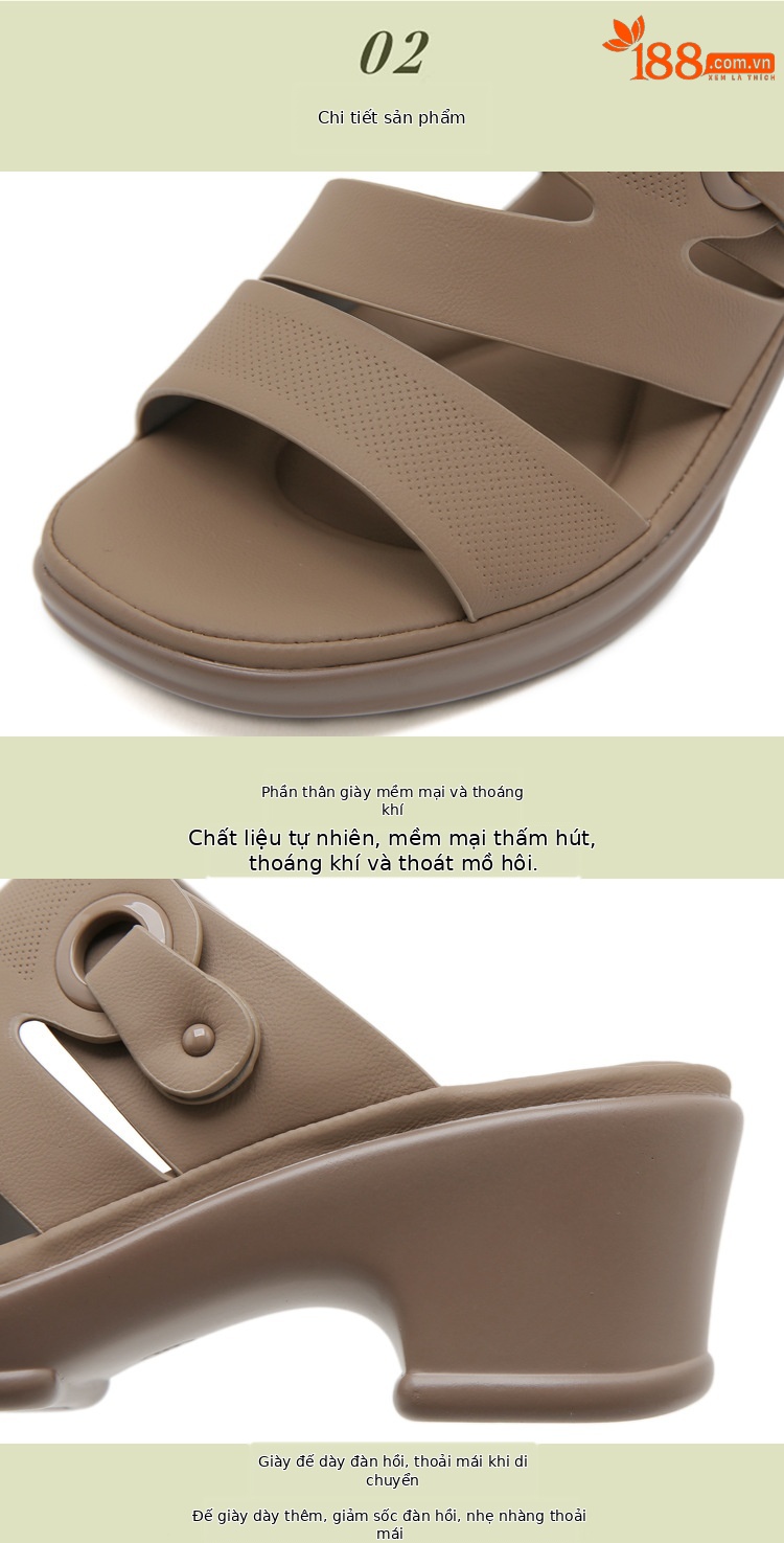 Dép sandal nữ quai chữ V đế xuồng đục lỗ thoáng khí, đế mềm chống trượt — màu nâu, màu đen, màu mơ chi tiết 2