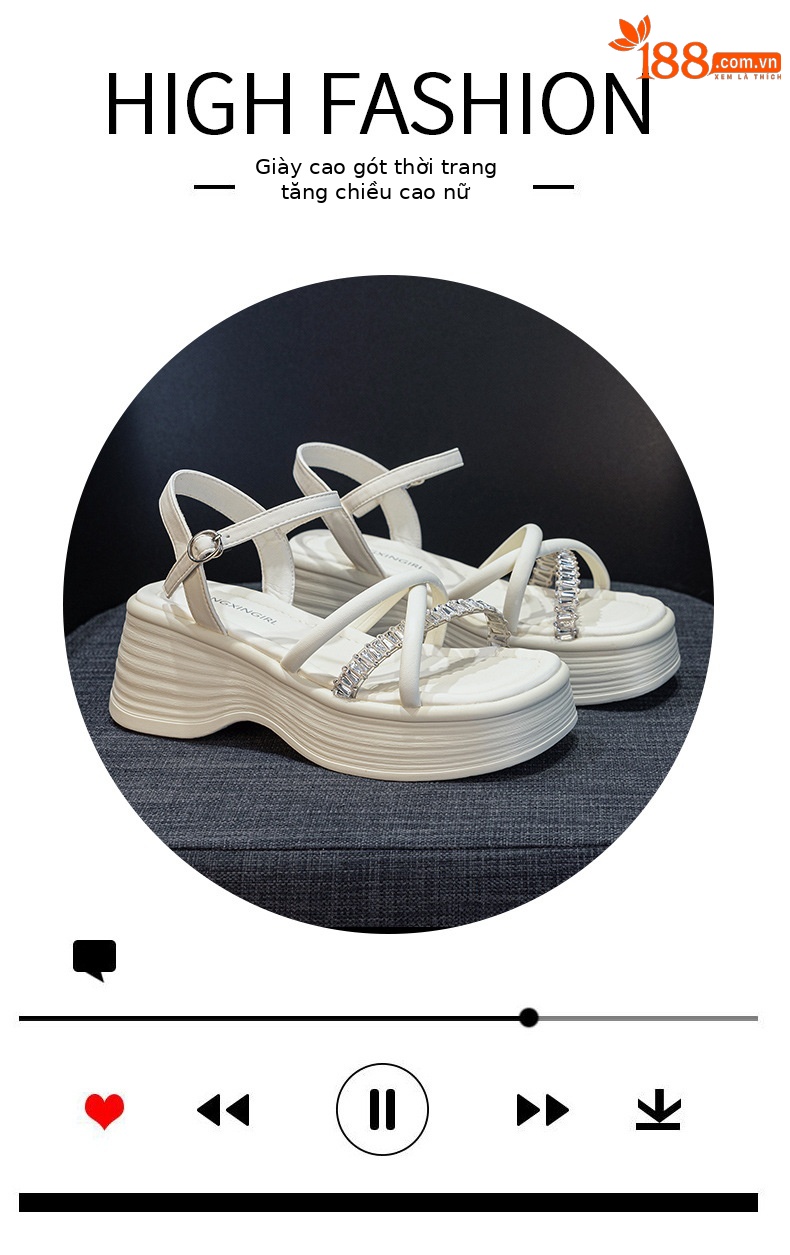 Sandal nữ đế dày đính đá hở mũi gót platform 9 cm — M2901 đen, M2901 be, M2901 bạc chi tiết 5