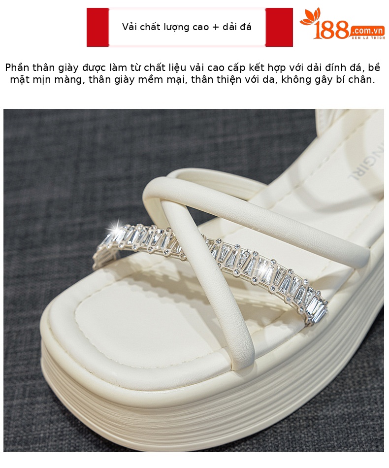Sandal nữ đế dày đính đá hở mũi gót platform 9 cm — M2901 đen, M2901 be, M2901 bạc chi tiết 7