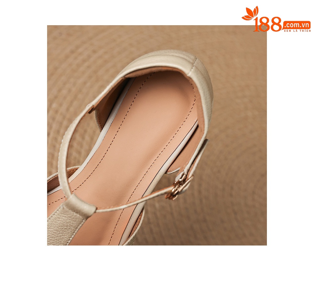 Sandal nữ da cừu dệt bao đầu mũi vuông gót dày 3.5cm quai ngang kiểu La Mã — màu trắng ngà chi tiết 19
