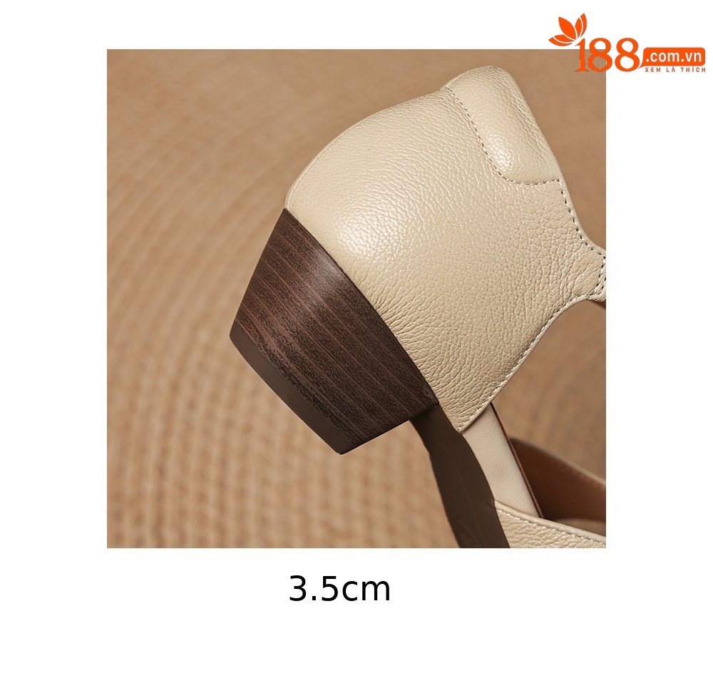 Sandal nữ da cừu dệt bao đầu mũi vuông gót dày 3.5cm quai ngang kiểu La Mã — màu trắng ngà chi tiết 20