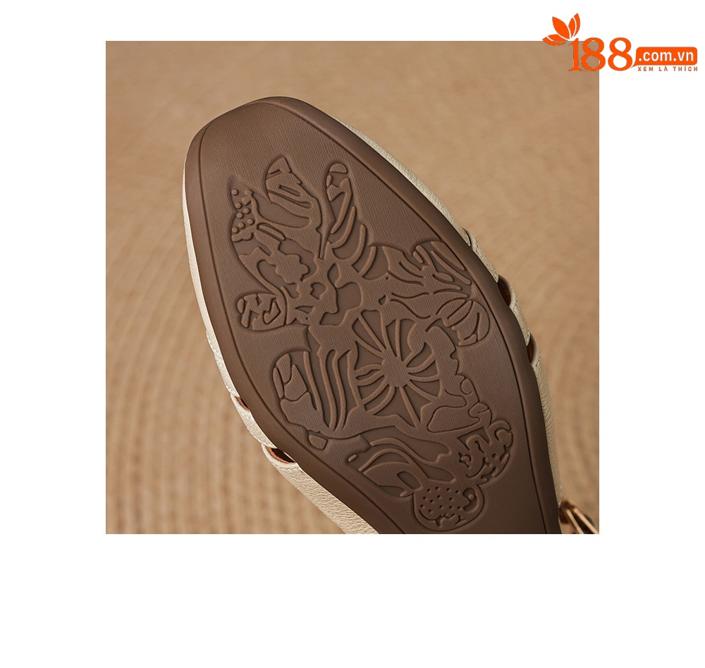 Sandal nữ da cừu dệt bao đầu mũi vuông gót dày 3.5cm quai ngang kiểu La Mã — màu trắng ngà chi tiết 21