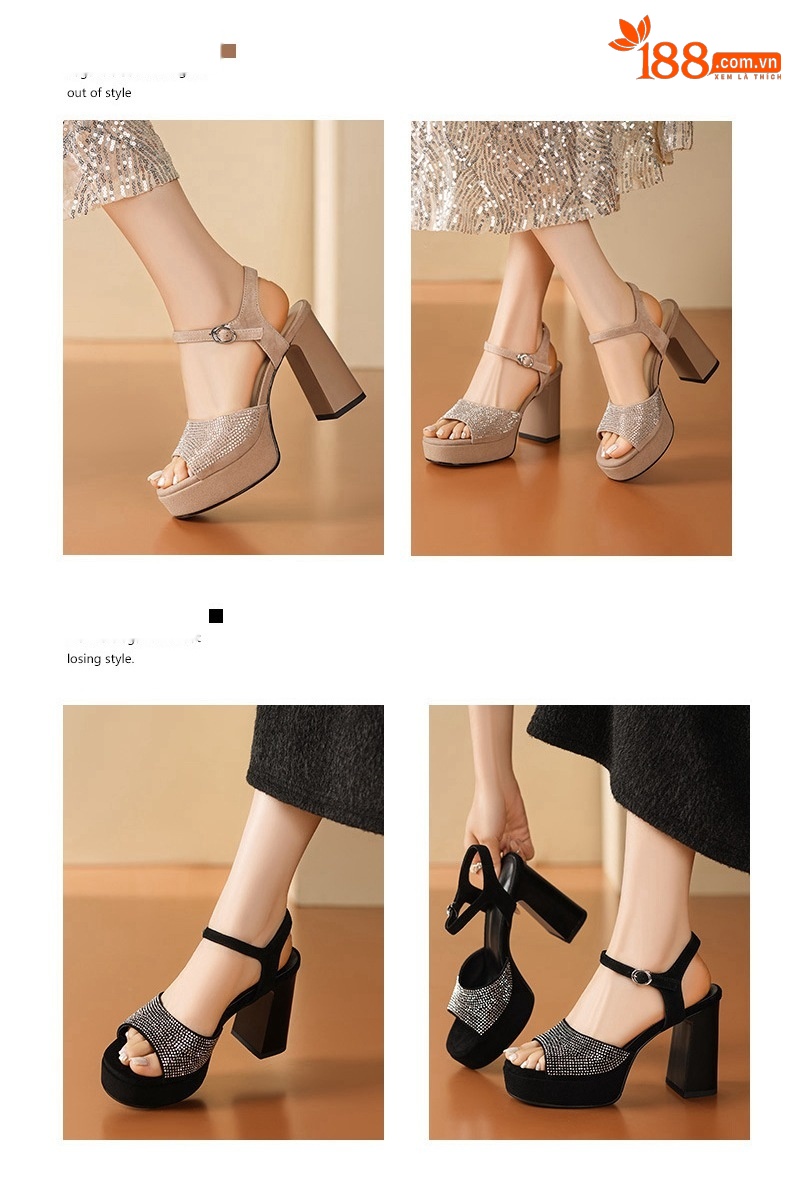 Sandal cao gót nữ hở mũi quai ngang khóa gót 12 cm — đen chi tiết 1