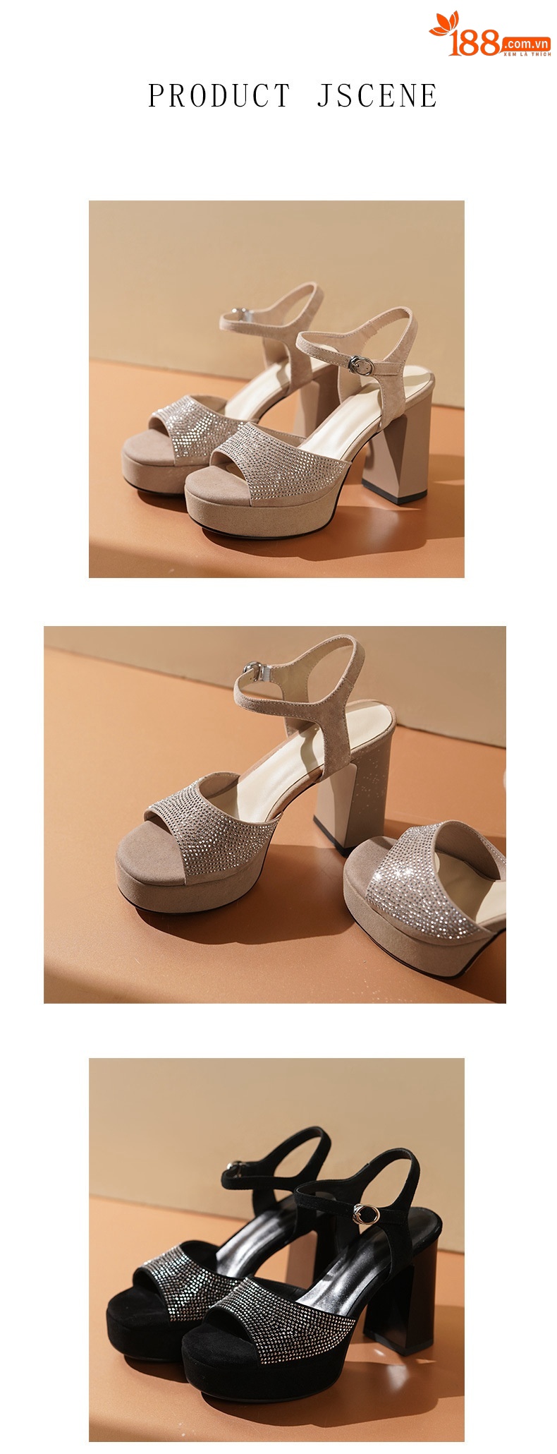 Sandal cao gót nữ hở mũi quai ngang khóa gót 12 cm — đen chi tiết 5