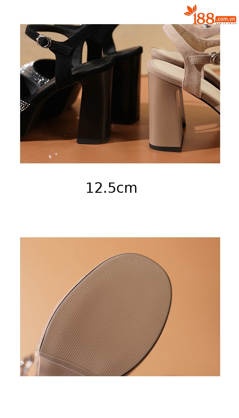 Sandal cao gót nữ hở mũi quai ngang khóa gót 12 cm — đen chi tiết 8