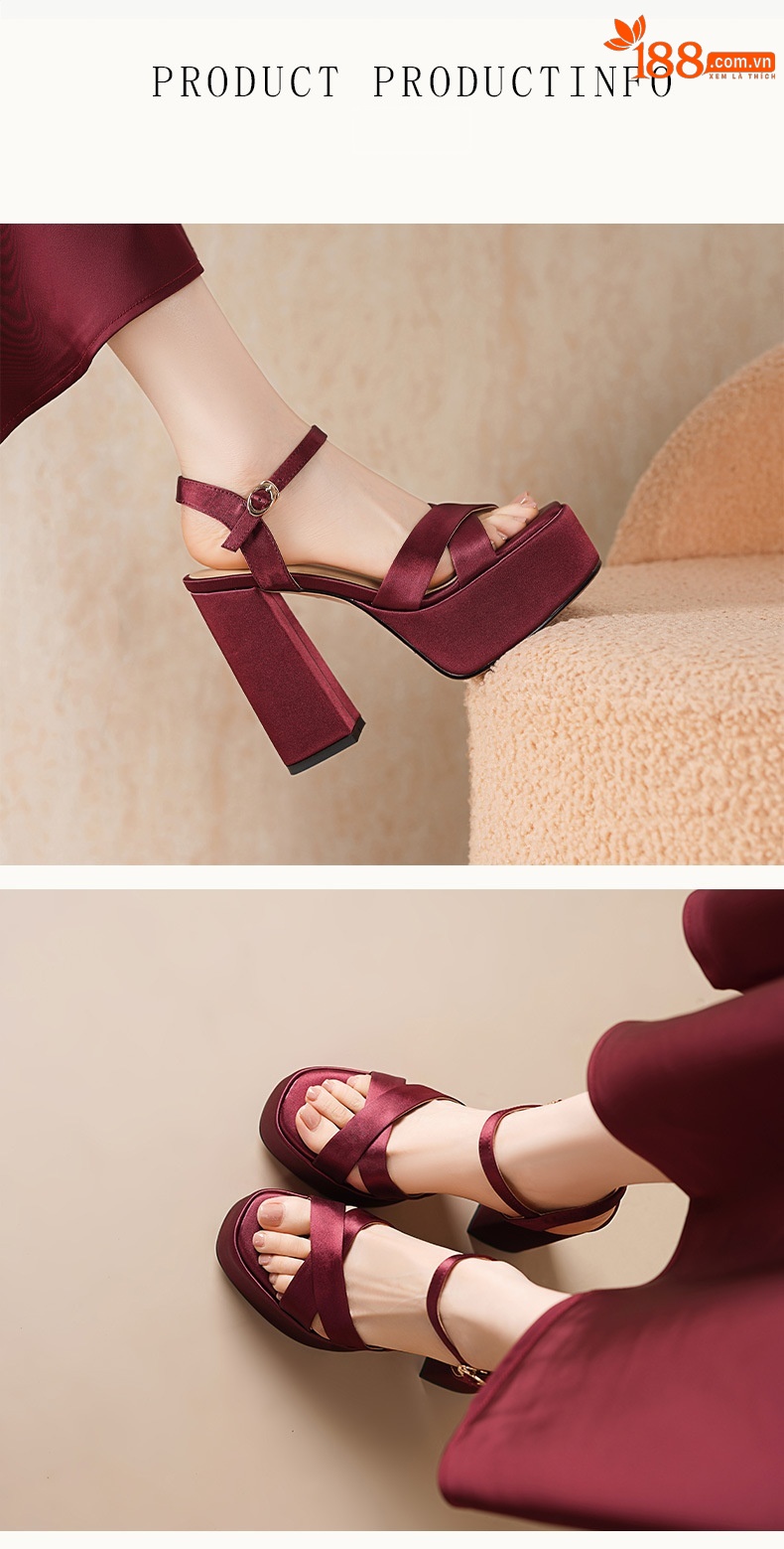 Sandal cao gót nữ hở mũi quai ngang khóa, gót dày 12 cm, phong cách Âu Mỹ — đen chi tiết 1