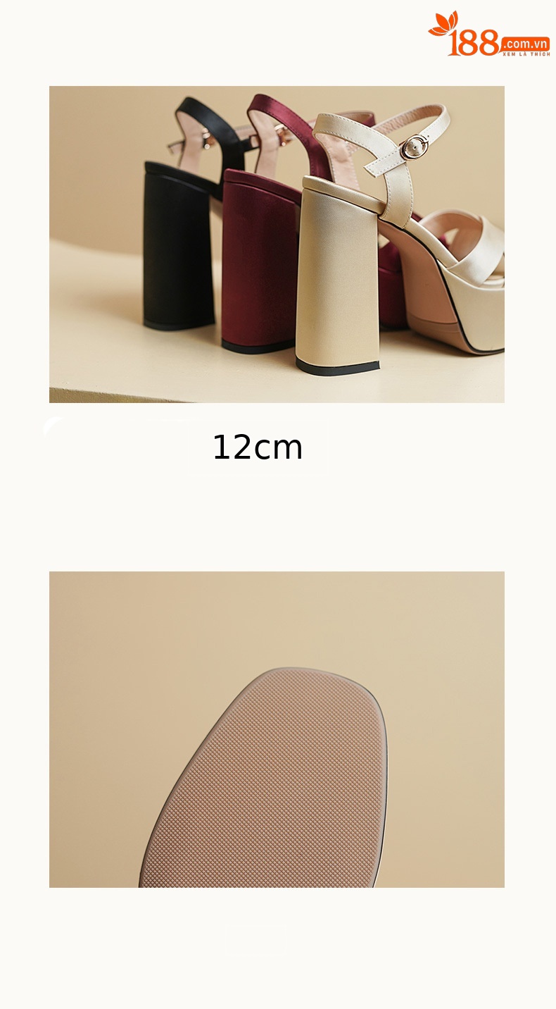 Sandal cao gót nữ hở mũi quai ngang khóa, gót dày 12 cm, phong cách Âu Mỹ — đen chi tiết 7