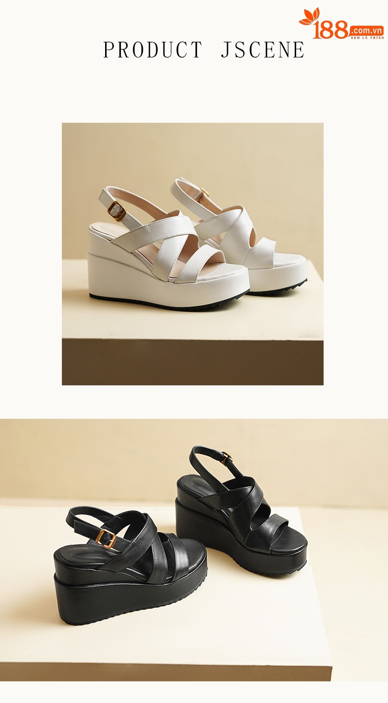 Sandal nữ hở mũi quai chéo đế xuồng cao gót 10 cm — Da cừu đen chi tiết 5
