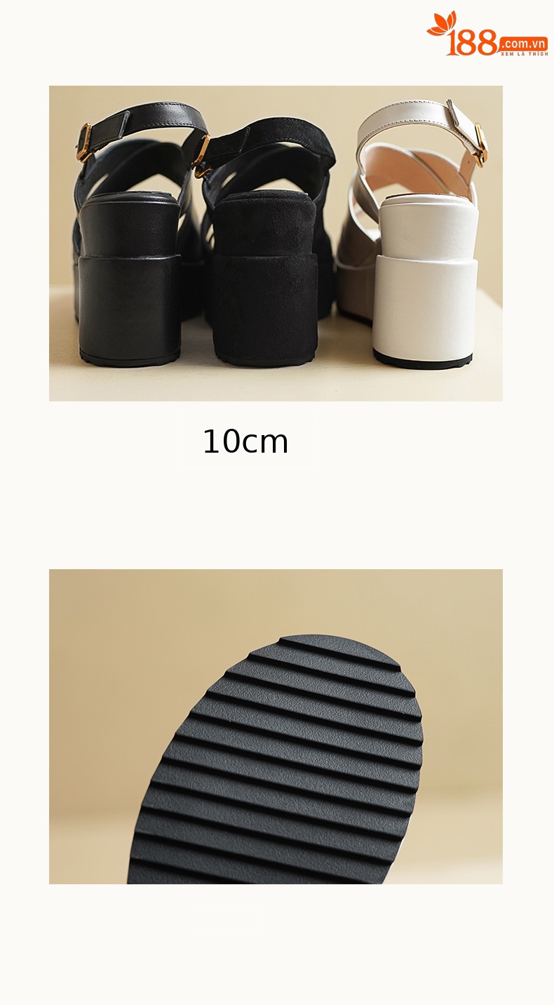 Sandal nữ hở mũi quai chéo đế xuồng cao gót 10 cm — Da cừu đen chi tiết 8