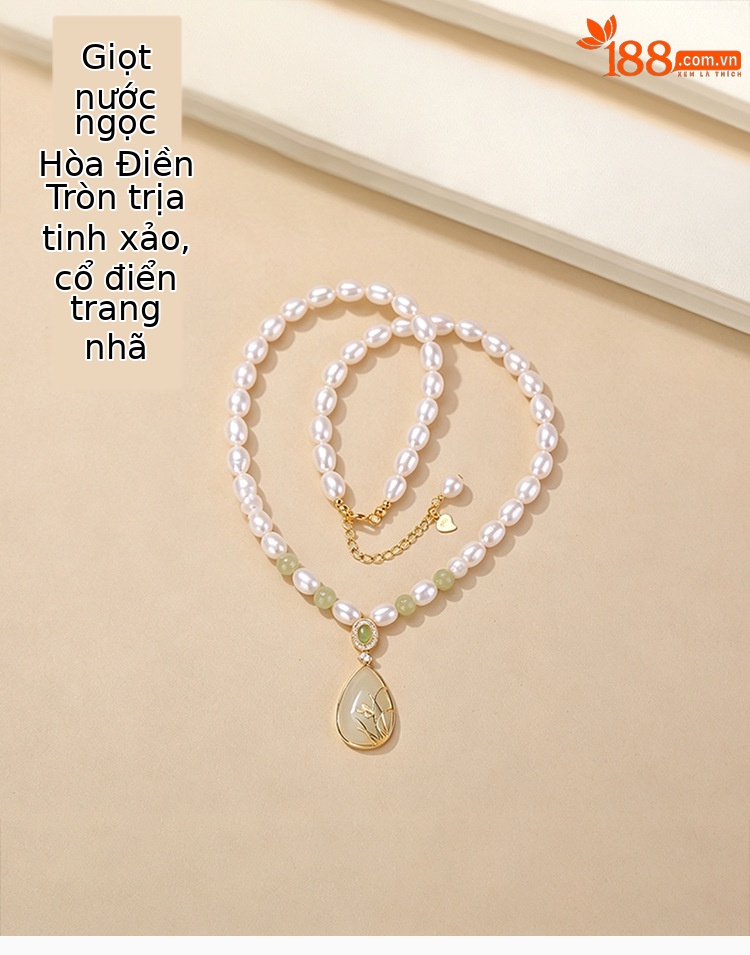 Dây chuyền bạc S925 mạ vàng đính ngọc trai nước ngọt và ngọc Hotan hình giọt nước — Bộ chuỗi chi tiết 1
