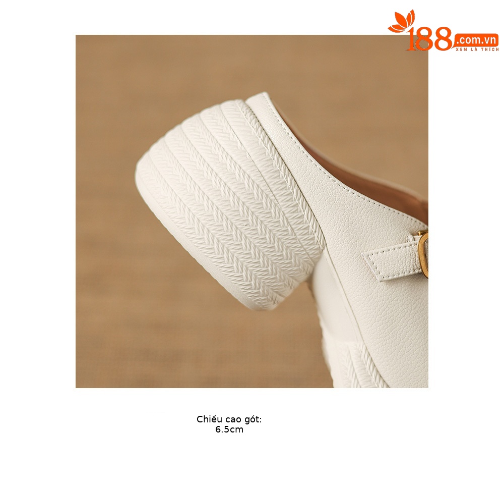 Sandal cao gót nữ mũi hở đế dày da cừu kiểu dệt lỗ — màu trắng ngà chi tiết 20