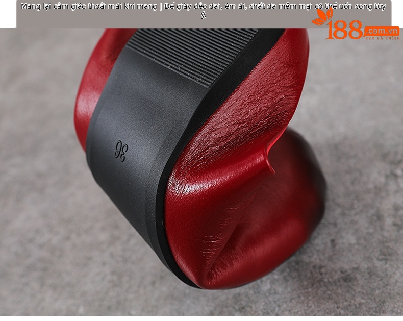 Dép bít mũi da bò thật nữ màu đỏ cổ điển, đế mềm, phong cách basic — màu đen chi tiết 8