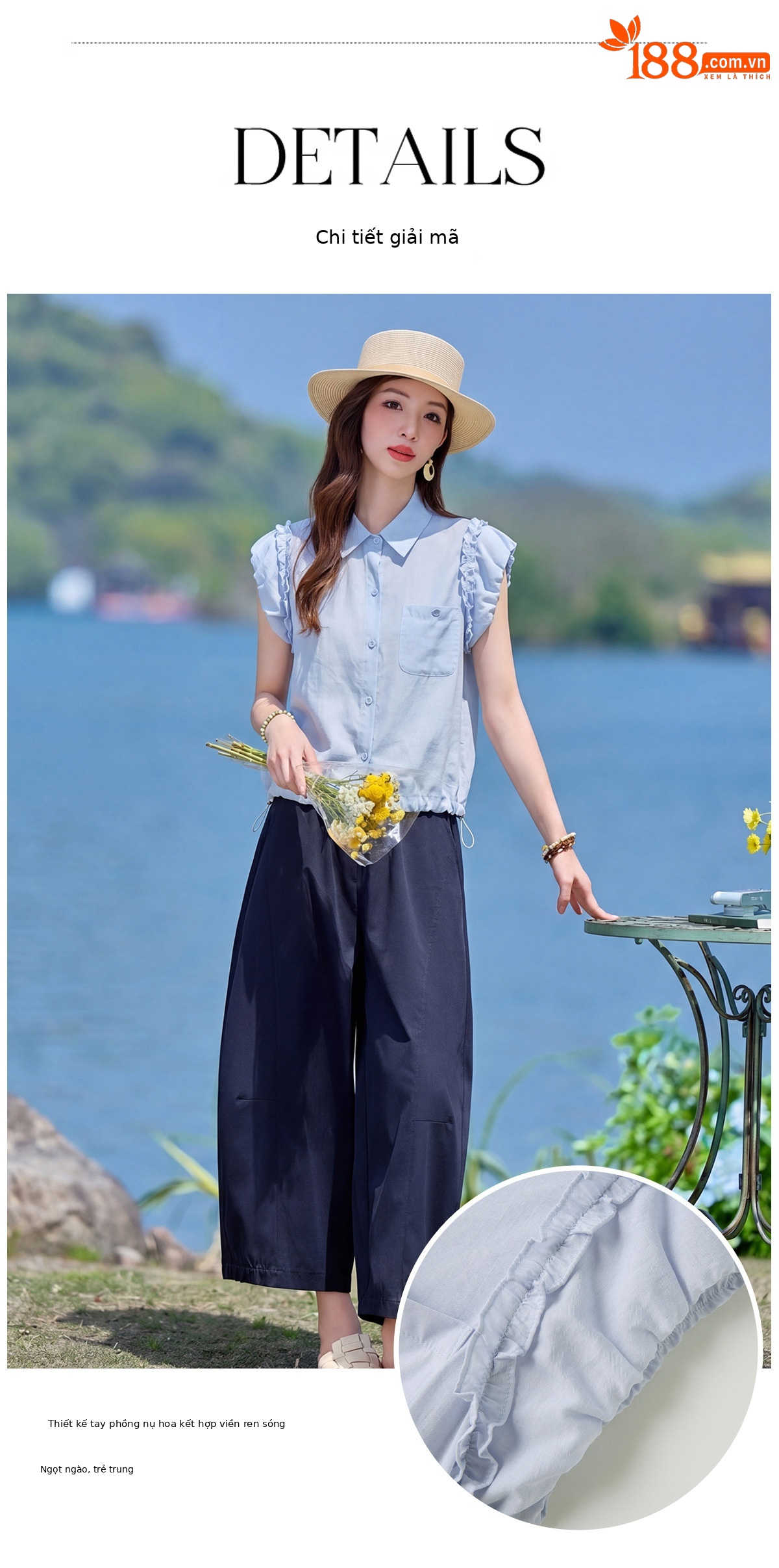 Bộ sơ mi tay dài kết hợp quần ống rộng nữ cao cấp LU9166 — Màu ảnh chi tiết 8