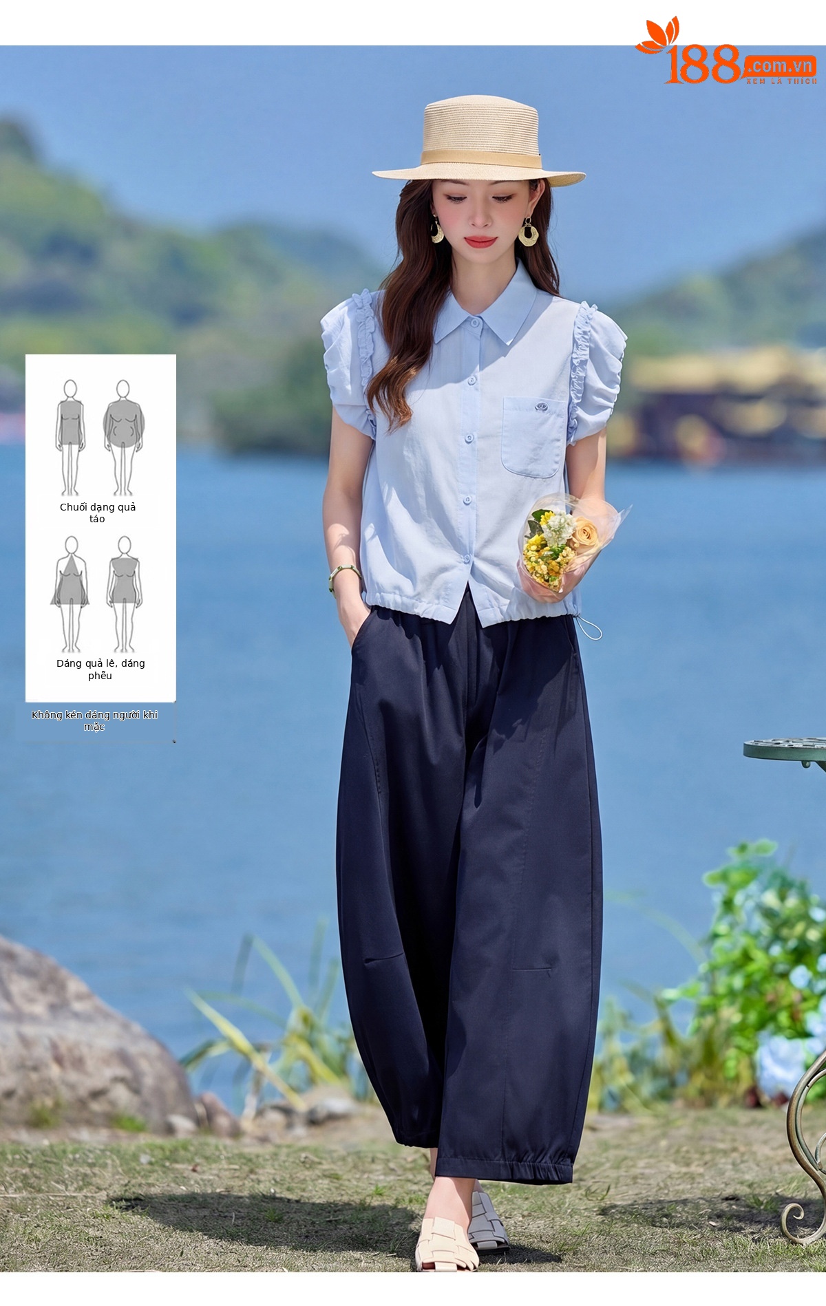 Bộ sơ mi tay dài kết hợp quần ống rộng nữ cao cấp LU9166 — Màu ảnh chi tiết 10