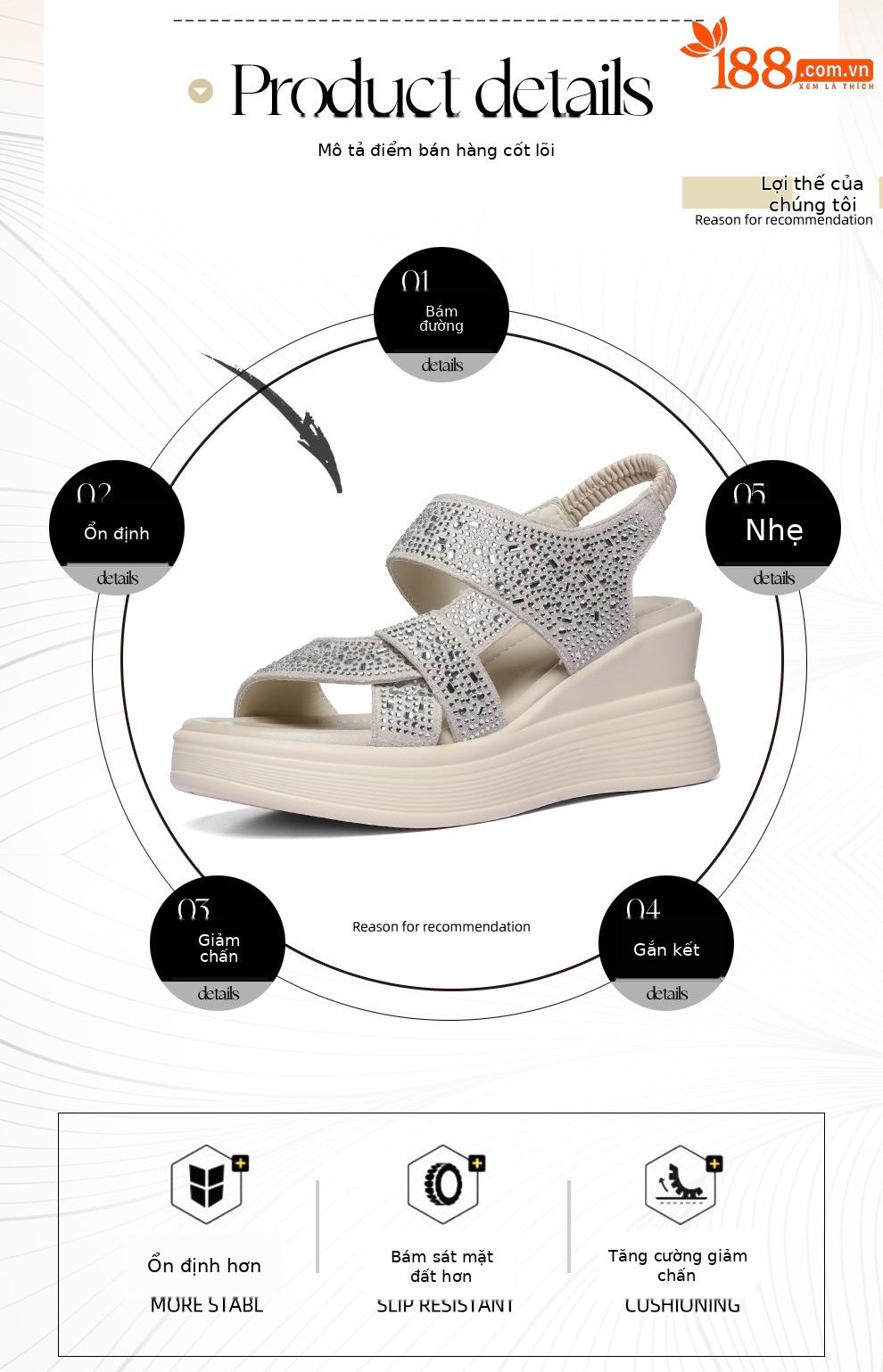 Sandal nữ đính đá đế dày mềm mại 2026 — 6144 Da đen, 6144 Màu be chi tiết 2