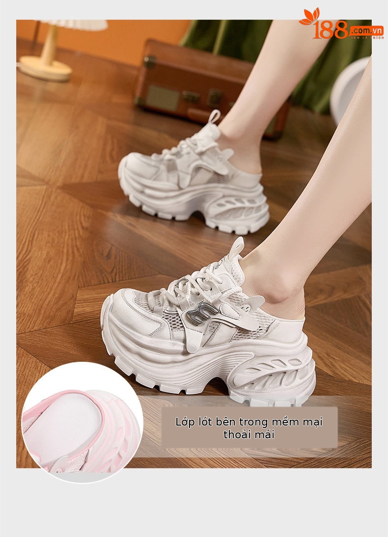 Sandal cao gót nữ hở mũi quai ngang đế dày mùa hè — Xám, Vàng, Hồng chi tiết 4