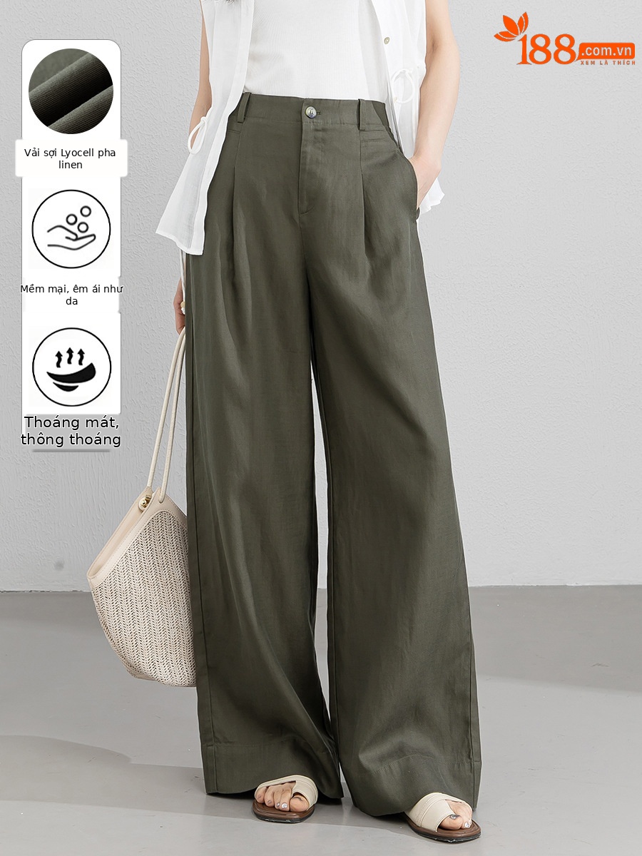 Quần culottes nữ ống rộng cạp cao vải linen phối sợi Lyocell, dáng suông rủ nhẹ, dài chạm đất — Màu sắc