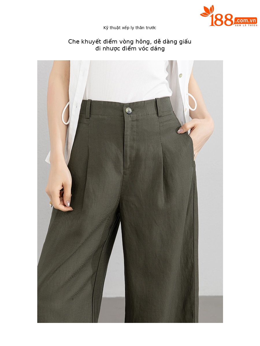 Quần culottes nữ ống rộng cạp cao vải linen phối sợi Lyocell, dáng suông rủ nhẹ, dài chạm đất — Màu sắc
