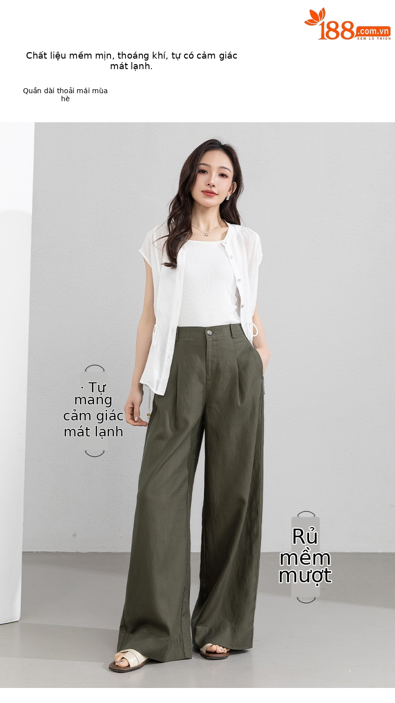 Quần culottes nữ ống rộng cạp cao vải linen phối sợi Lyocell, dáng suông rủ nhẹ, dài chạm đất — Màu sắc chi tiết 1
