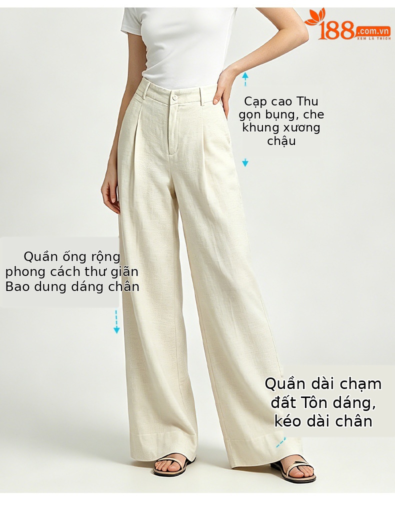 Quần culottes nữ ống rộng cạp cao vải linen phối sợi Lyocell, dáng suông rủ nhẹ, dài chạm đất — Màu sắc chi tiết 5