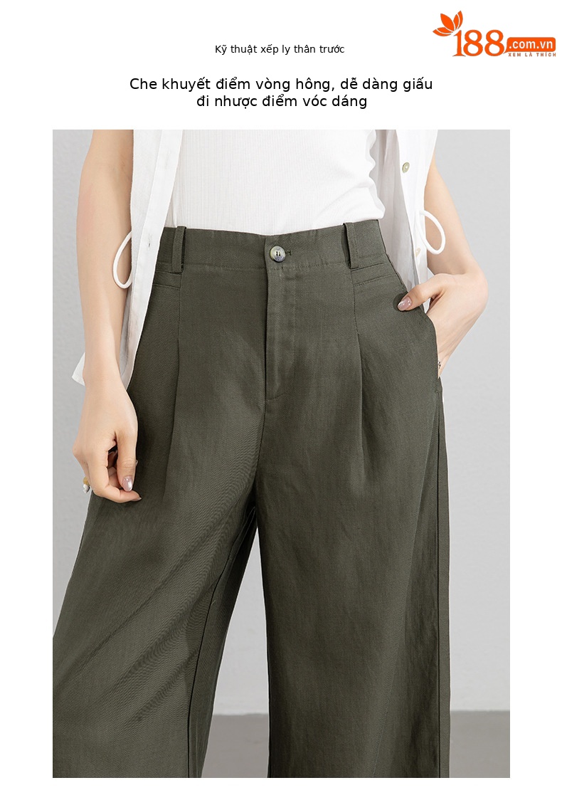 Quần culottes nữ ống rộng cạp cao vải linen phối sợi Lyocell, dáng suông rủ nhẹ, dài chạm đất — Màu sắc chi tiết 6