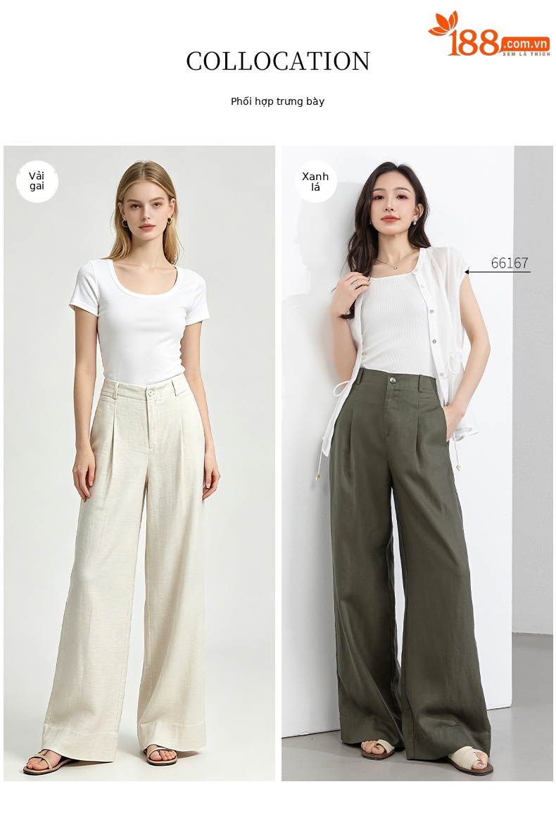 Quần culottes nữ ống rộng cạp cao vải linen phối sợi Lyocell, dáng suông rủ nhẹ, dài chạm đất — Màu sắc chi tiết 9