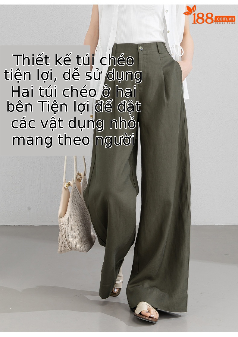 Quần culottes nữ ống rộng cạp cao vải linen phối sợi Lyocell, dáng suông rủ nhẹ, dài chạm đất — Màu sắc chi tiết 12