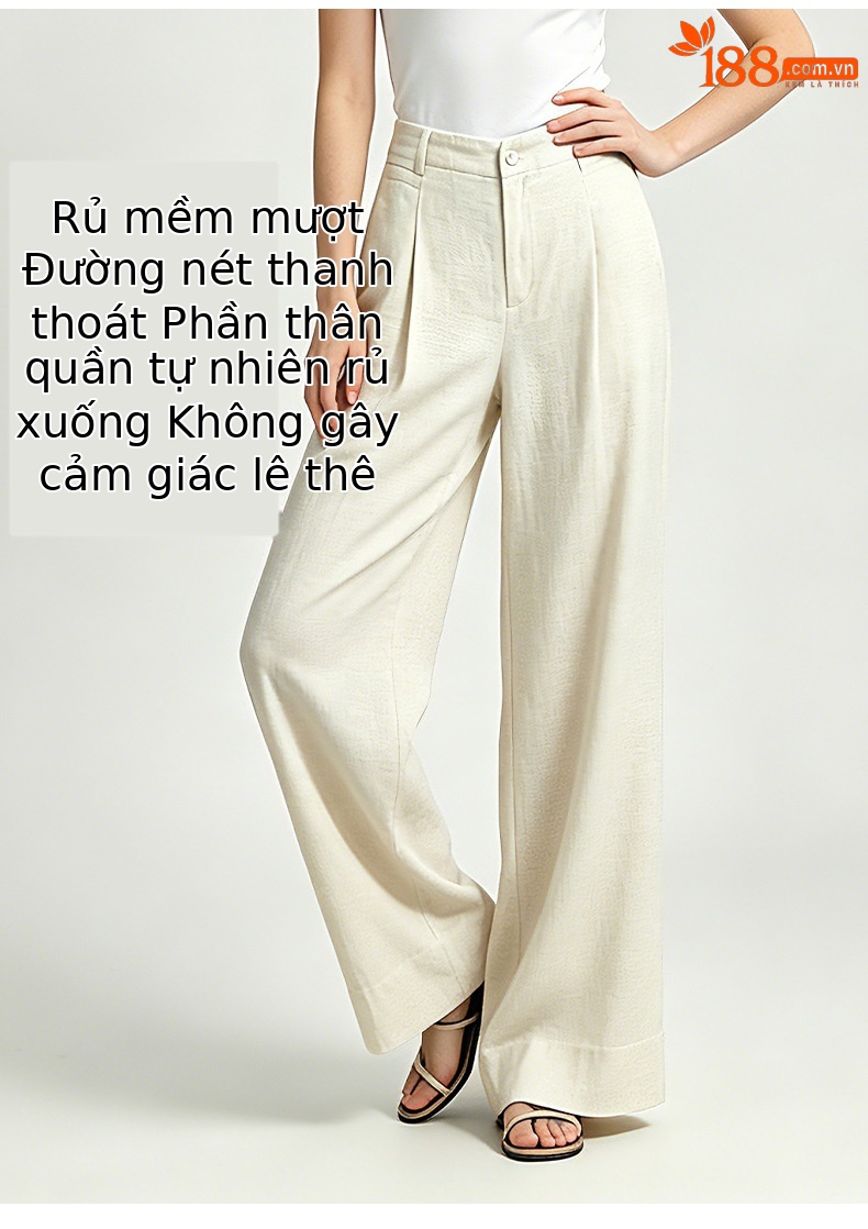 Quần culottes nữ ống rộng cạp cao vải linen phối sợi Lyocell, dáng suông rủ nhẹ, dài chạm đất — Màu sắc chi tiết 13