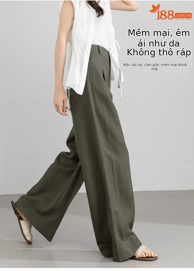 Quần culottes nữ ống rộng cạp cao vải linen phối sợi Lyocell, dáng suông rủ nhẹ, dài chạm đất — Màu sắc chi tiết 14