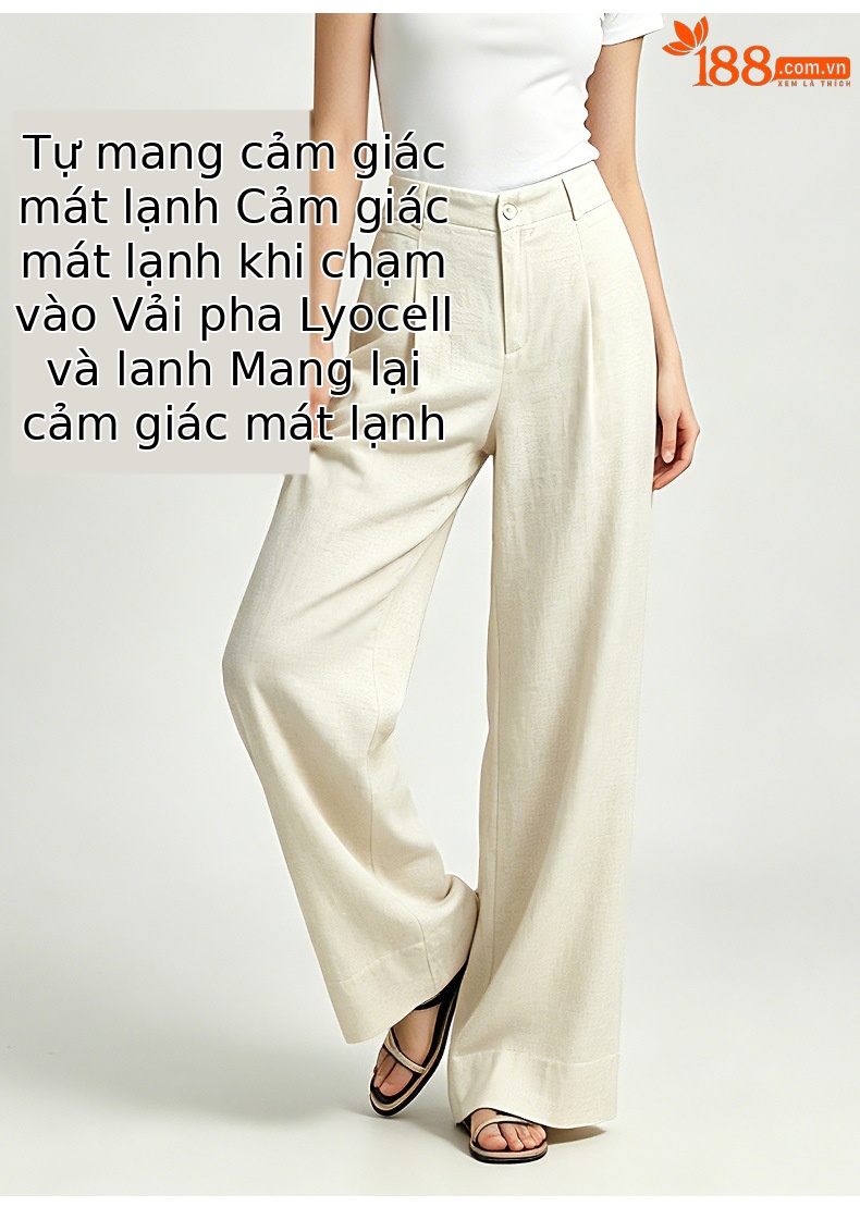 Quần culottes nữ ống rộng cạp cao vải linen phối sợi Lyocell, dáng suông rủ nhẹ, dài chạm đất — Màu sắc chi tiết 15