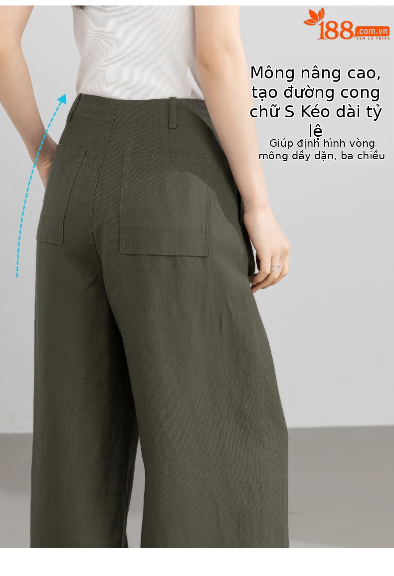 Quần culottes nữ ống rộng cạp cao vải linen phối sợi Lyocell, dáng suông rủ nhẹ, dài chạm đất — Màu sắc chi tiết 16