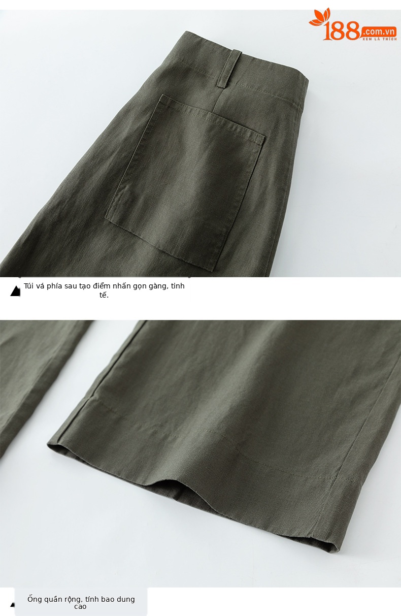 Quần culottes nữ ống rộng cạp cao vải linen phối sợi Lyocell, dáng suông rủ nhẹ, dài chạm đất — Màu sắc chi tiết 19