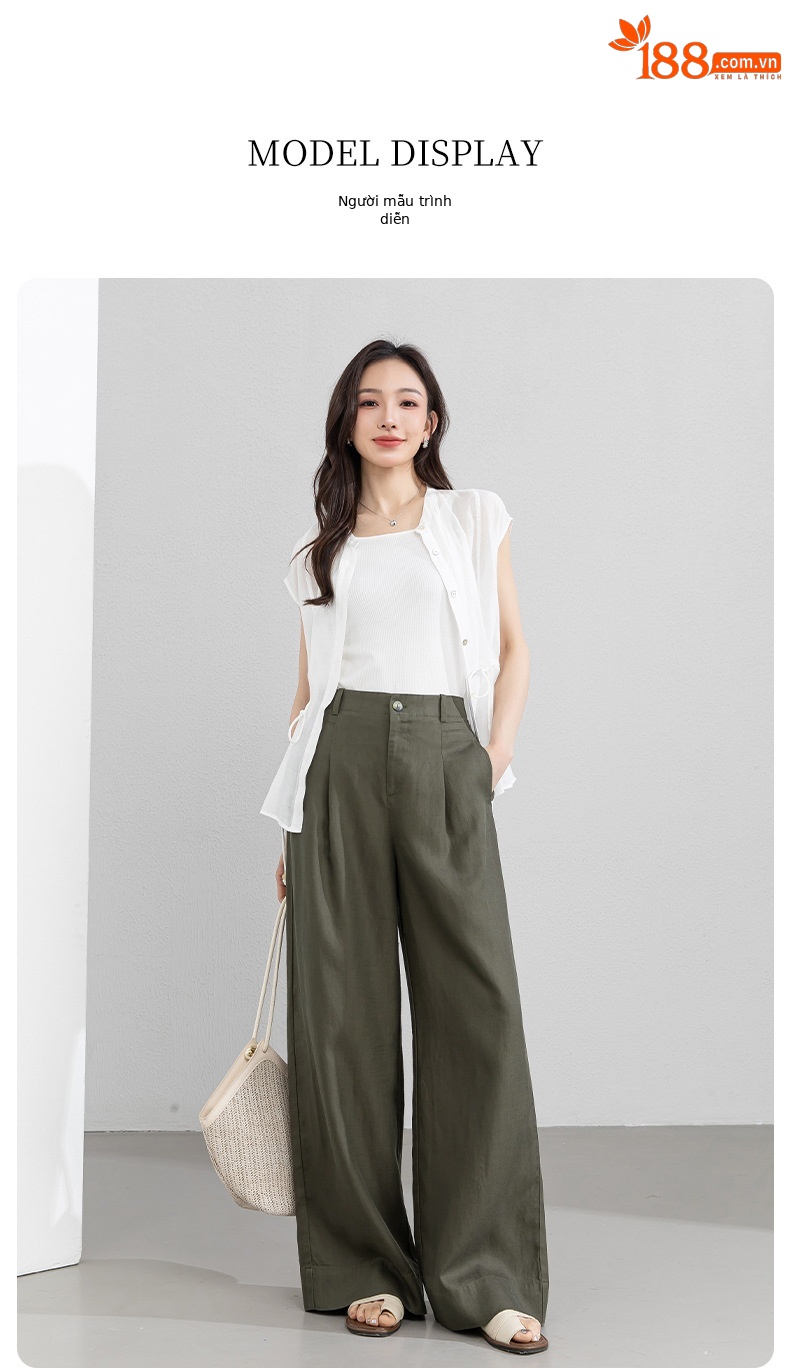 Quần culottes nữ ống rộng cạp cao vải linen phối sợi Lyocell, dáng suông rủ nhẹ, dài chạm đất — Màu sắc chi tiết 21